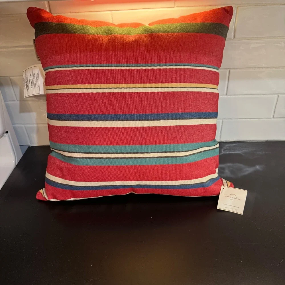 Pottery Barn Outdoor Pillow 20x20 Red Multi-Stripe Weather Resistant Accent